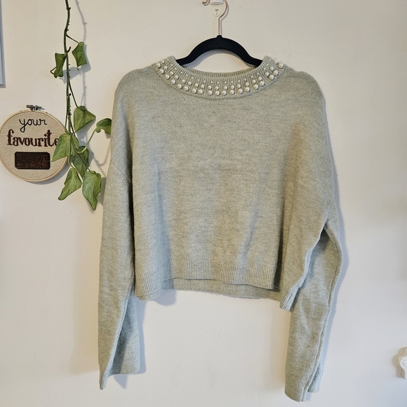H&M Sweaters - H&M Light Green Sweater with Pearl Details